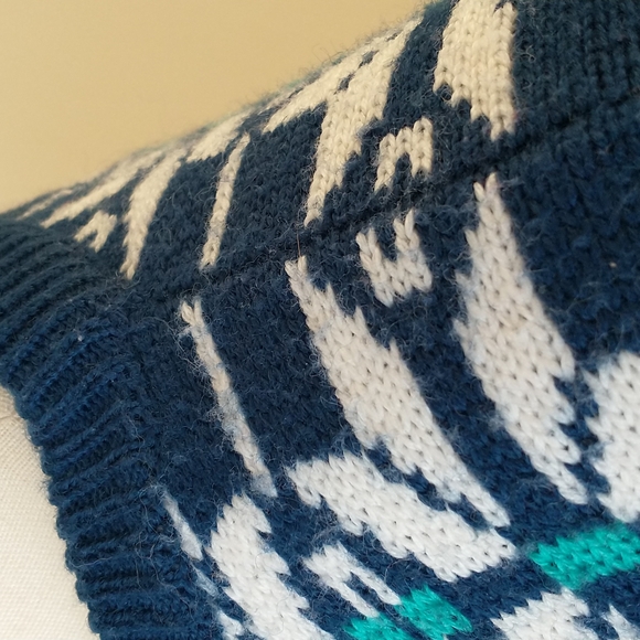 Vintage sweater wool blend crew neck navy blue white snow ski pattern size M - Picture 6 of 7